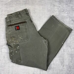 Wrangler Riggs Pants Mens 34x30 Green Carpenter Canvas Ripstop Distressed Grunge
